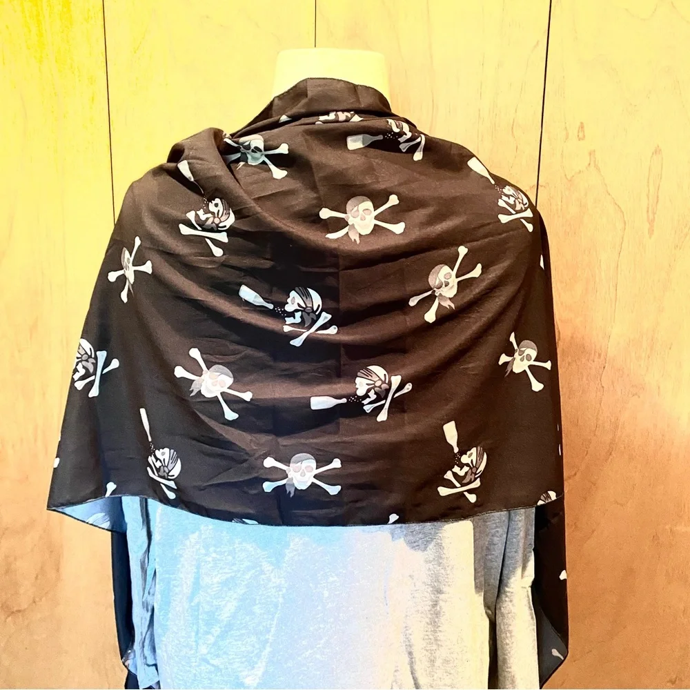 Skull and cross bones black extra long scarf or swim cover black & white